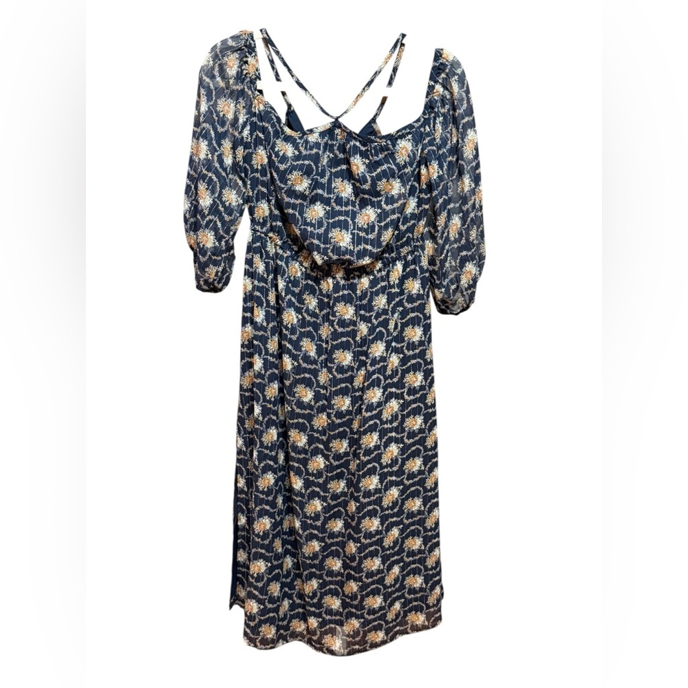 Club Monaco Tansa Dress in Deep Sapphire Blue Floral Metallic Pattern Sz 2‎